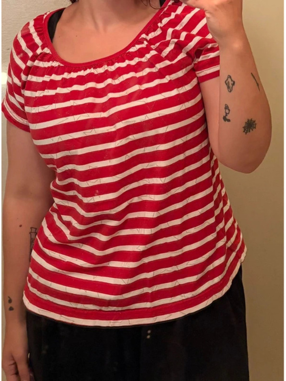 Red and White Striped Babydoll top with sparkly stars